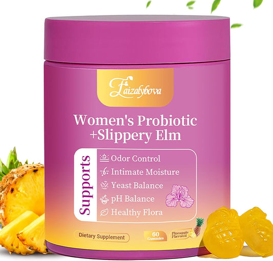 Her Juicy feminine probiotic gummies with slippery elm, tropical pineapple flavor